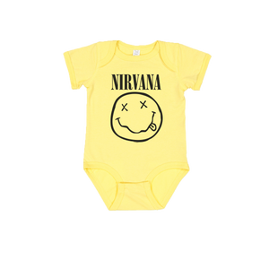 Body Manches Courtes pour Enfant du Groupe Nirvana avec visuel Yellow Happy  Face Taille 0-3 mois Tranche d'âge Nourrissons (0-3 mois)